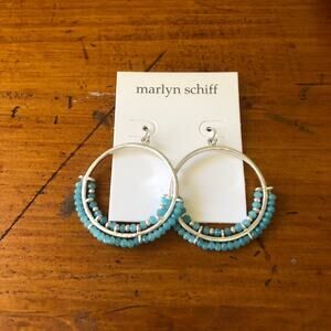 Marlyn Schiff Silver Tone Turquoise Beaded Hoop Trendy Earrings Hook Clasp New